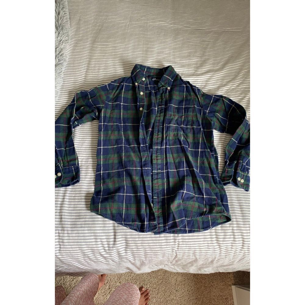 John Ashford Green Blue Flannel long sleeve button down top